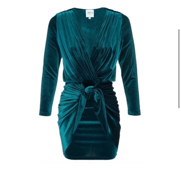 Misa Los Angeles Green Ruched Wrap Dress - Picture 1 of 2